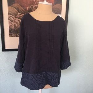 Under Skies Embroidered Linen 3/4 Sleeve Blouse